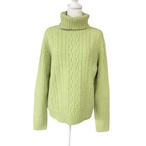 Deane & White Sweater Womens Large Green Turtleneck Cable Knit Wool Angora Blend